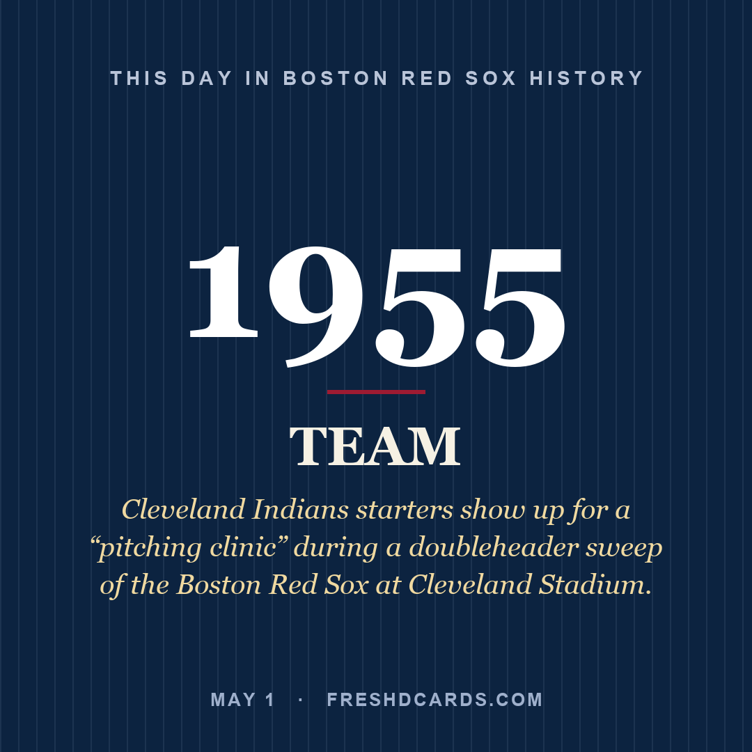 Boston Red Sox: Boston Red Sox, 1955, Cleveland Indians starters show up for a “pitching clinic” during a doubleheader sweep of the Boston Red Sox at Cleveland Stadium.