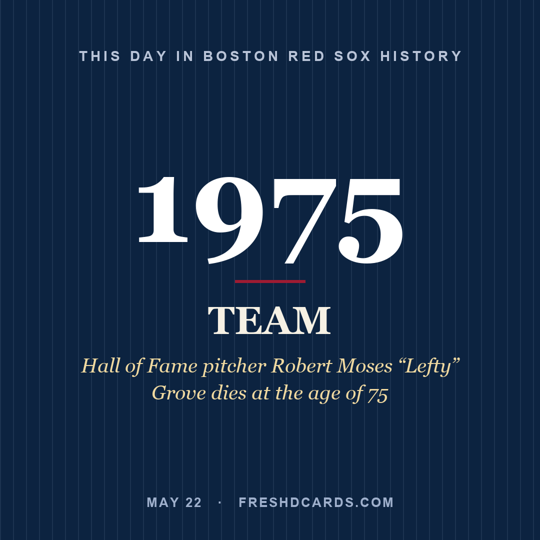 Boston Red Sox: Boston Red Sox, 1975, Hall of Fame pitcher Robert Moses “Lefty” Grove dies at the age of 75
