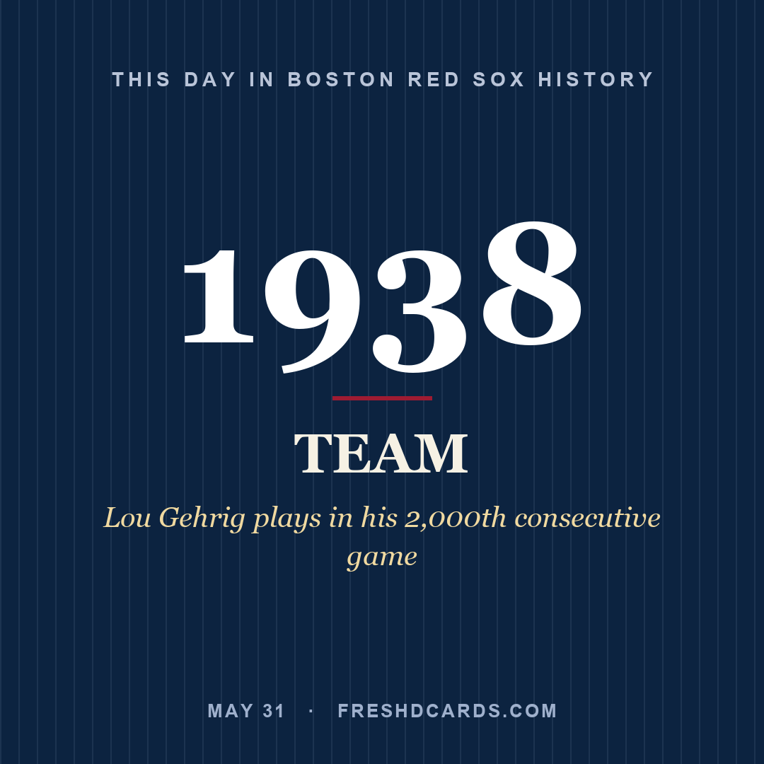 Boston Red Sox: Boston Red Sox, 1938, Lou Gehrig plays in his 2,000th consecutive game