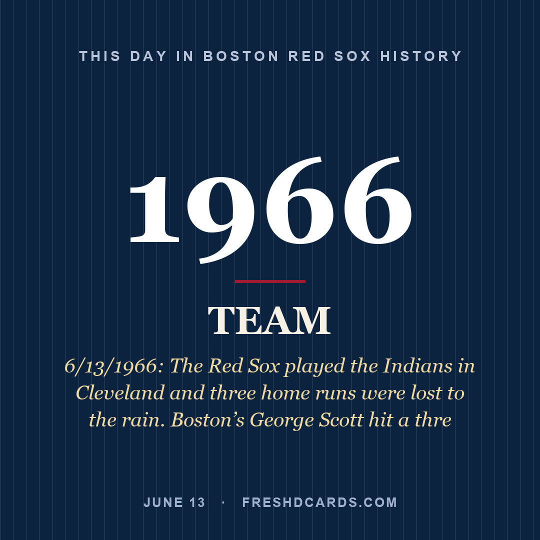 Boston Red Sox: Boston Red Sox, 1966, 6/13/1966: The Red Sox played the Indians in Cleveland and three home runs were lost to the rain. Boston’s George Scott hit a thre
