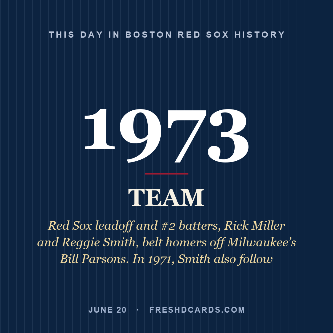 Boston Red Sox: Boston Red Sox, 1973, Red Sox leadoff and #2 batters, Rick Miller and Reggie Smith, belt homers off Milwaukee’s Bill Parsons. In 1971, Smith also follow