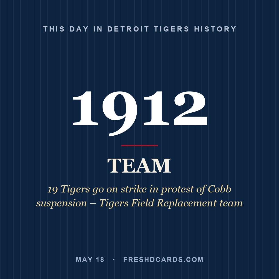 Detroit Tigers: Detroit Tigers, 1912, 19 Tigers go on strike in protest of Cobb suspension – Tigers Field Replacement team