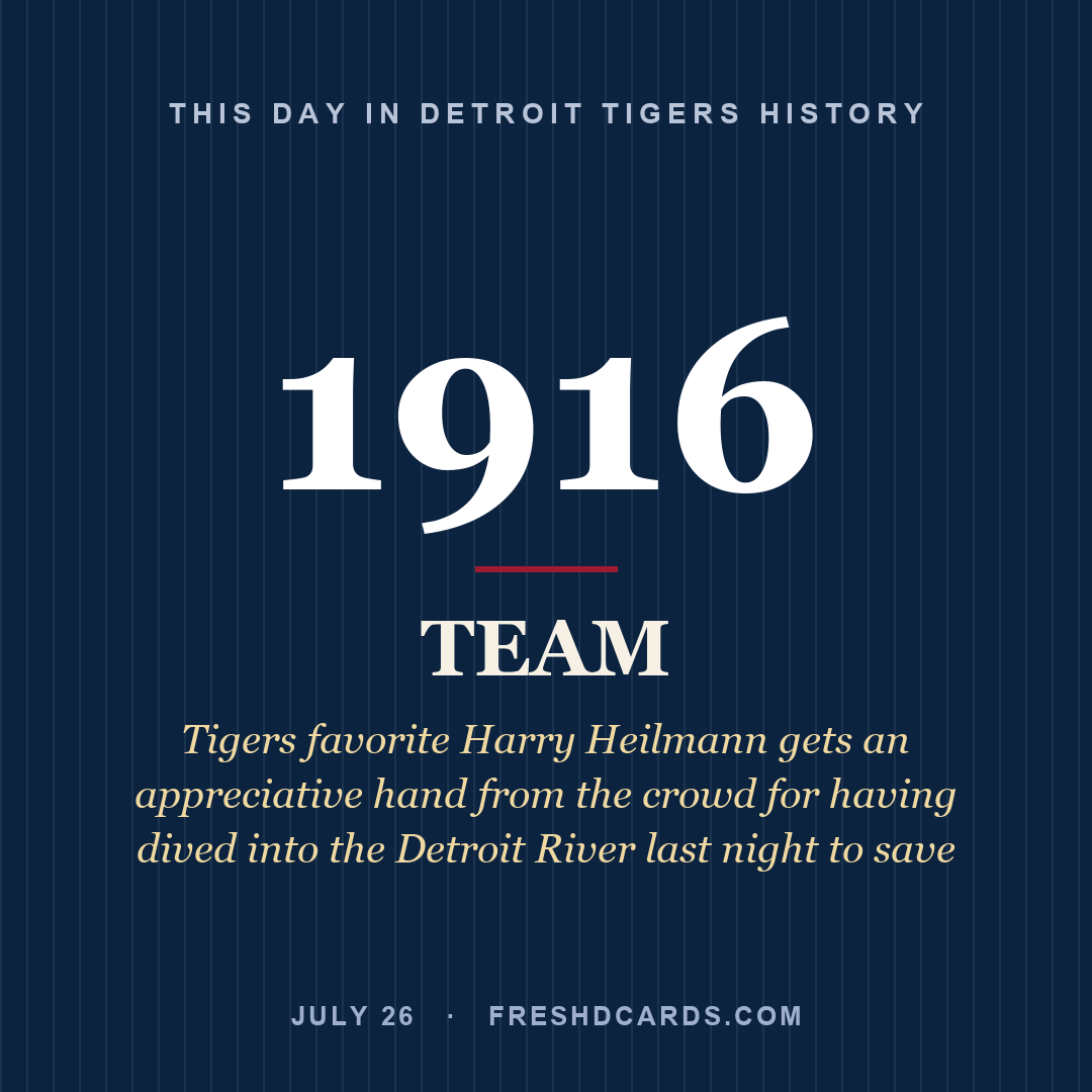Detroit Tigers: Detroit Tigers, 1916, Tigers favorite Harry Heilmann gets an appreciative hand from the crowd for having dived into the Detroit River last night to save