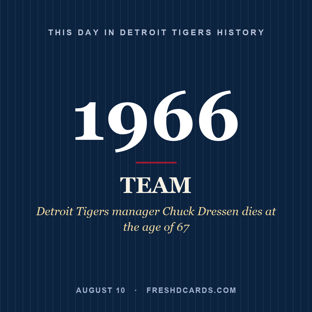Detroit Tigers: Detroit Tigers, 1966, Detroit Tigers manager Chuck Dressen dies at the age of 67