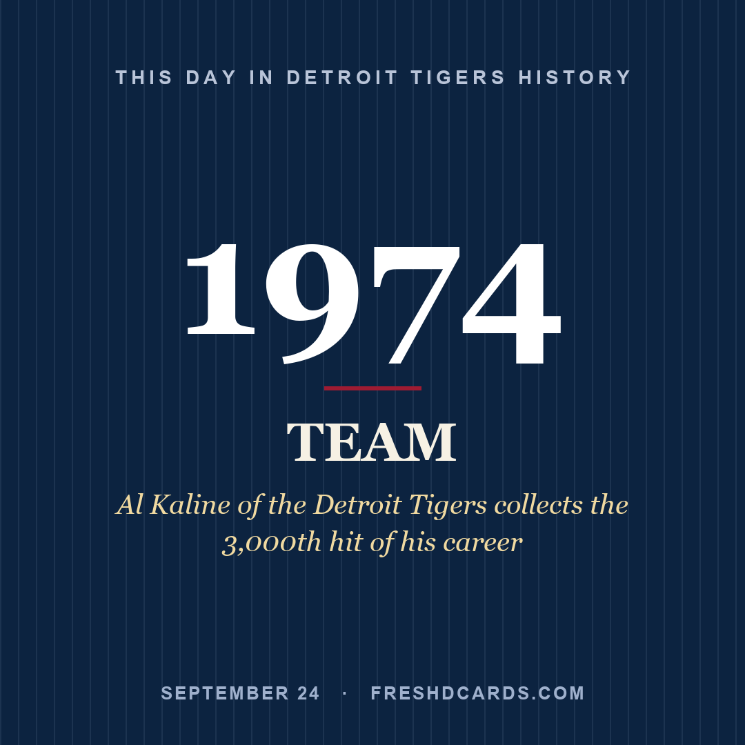 Detroit Tigers: Detroit Tigers, 1974, Al Kaline of the Detroit Tigers collects the 3,000th hit of his career