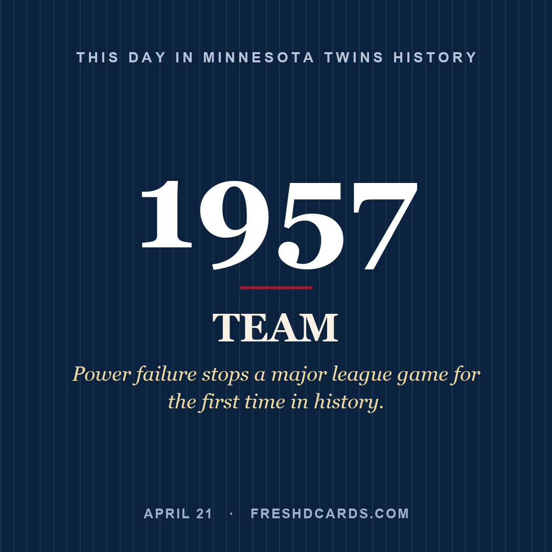 Minnesota Twins: Minnesota Twins, 1957, Power failure stops a major league game for the first time in history.