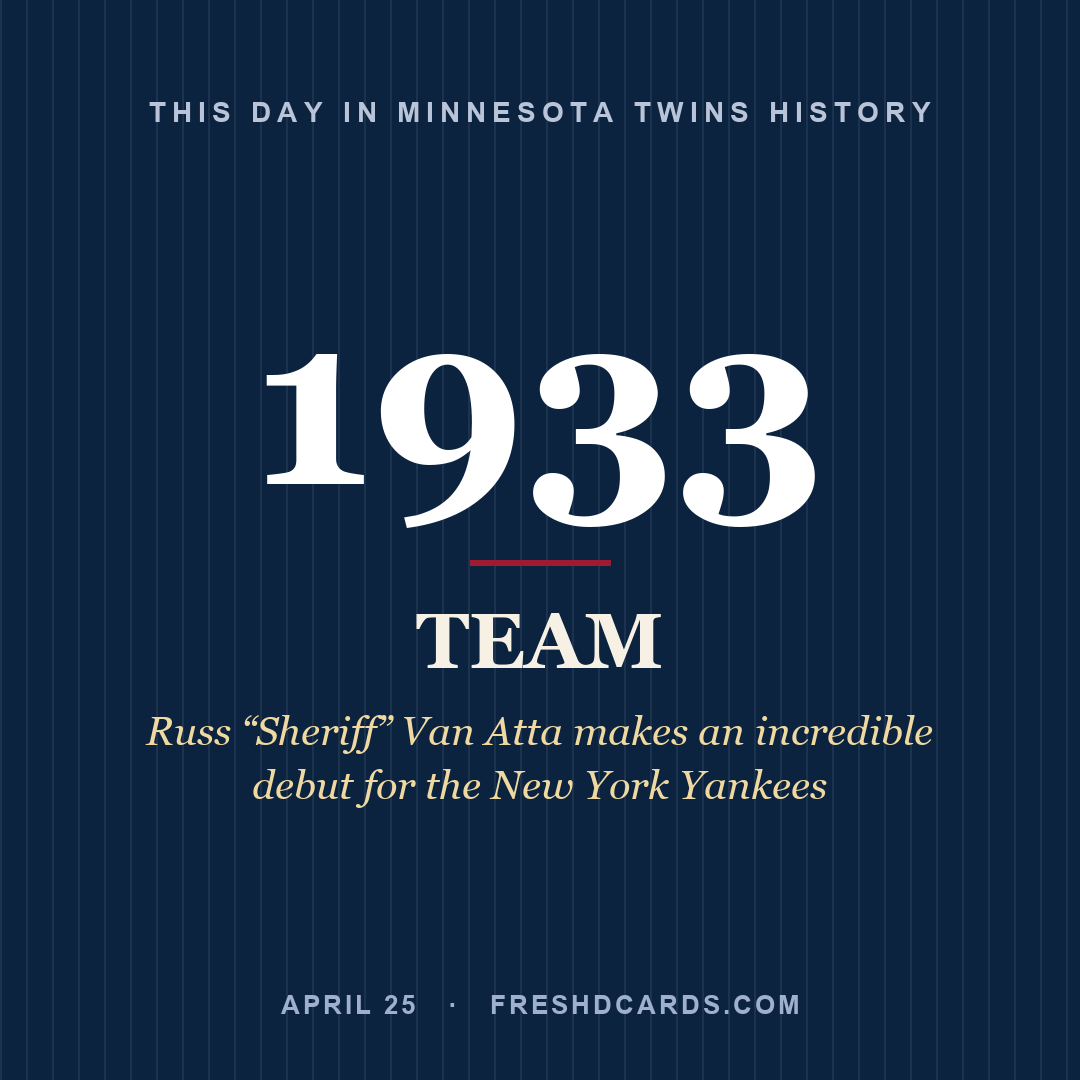 Minnesota Twins: Minnesota Twins, 1933, Russ “Sheriff” Van Atta makes an incredible debut for the New York Yankees