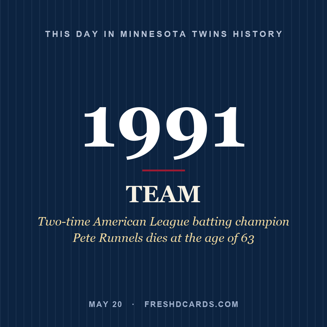 Minnesota Twins: Minnesota Twins, 1991, Two-time American League batting champion Pete Runnels dies at the age of 63