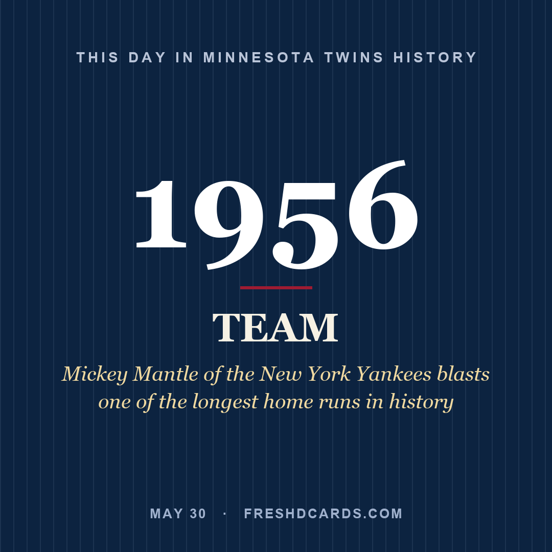 Minnesota Twins: Minnesota Twins, 1956, Mickey Mantle of the New York Yankees blasts one of the longest home runs in history