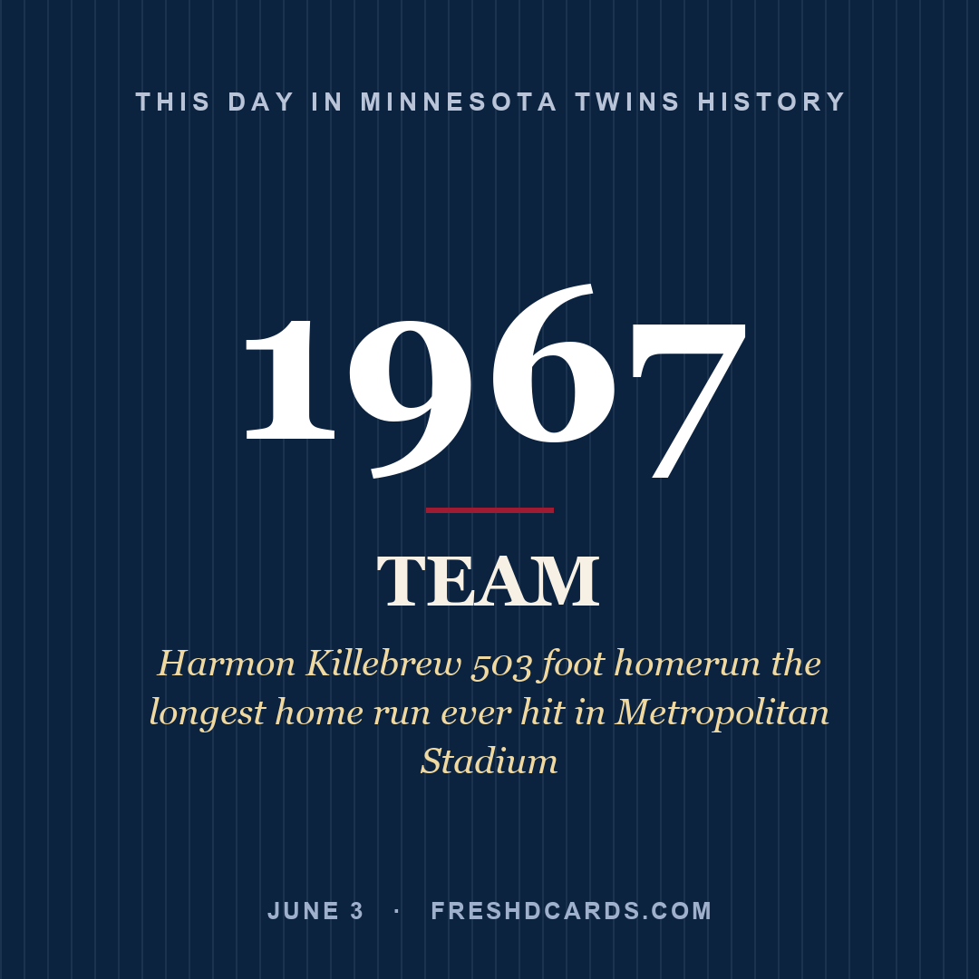 Minnesota Twins: Minnesota Twins, 1967, Harmon Killebrew 503 foot homerun the longest home run ever hit in Metropolitan Stadium