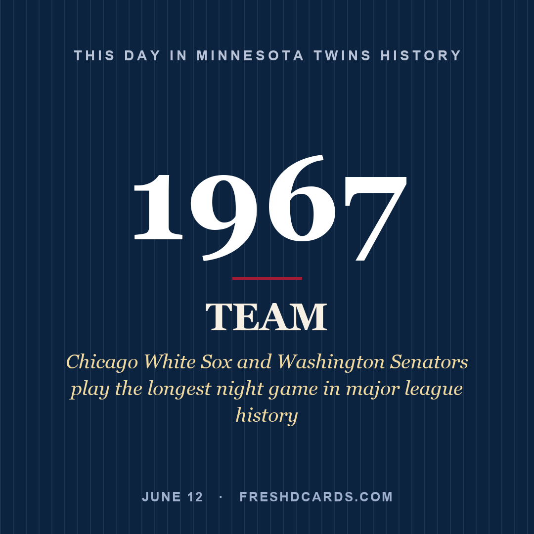 Minnesota Twins: Minnesota Twins, 1967, Chicago White Sox and Washington Senators play the longest night game in major league history
