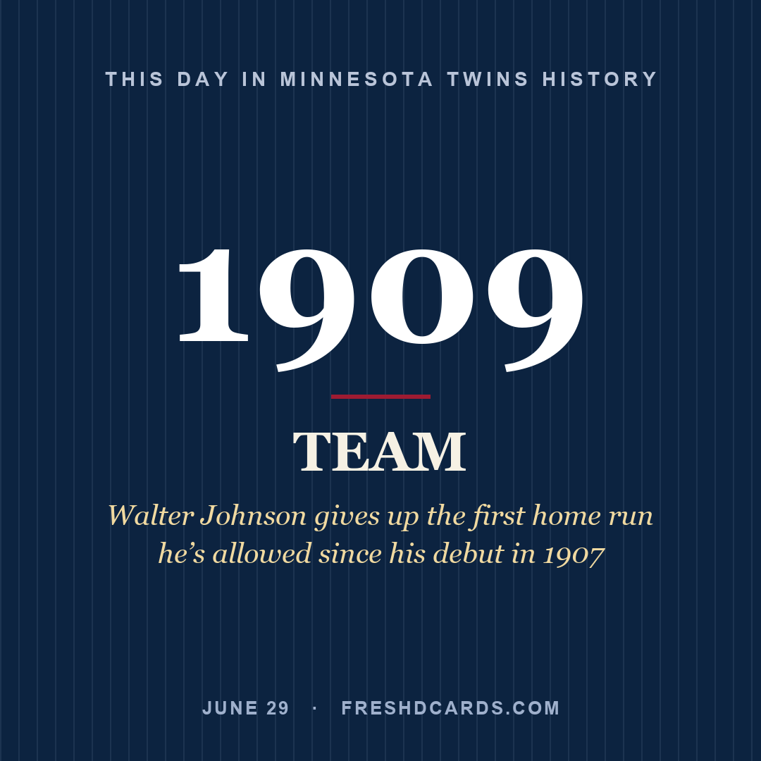 Minnesota Twins: Minnesota Twins, 1909, Walter Johnson gives up the first home run he’s allowed since his debut in 1907