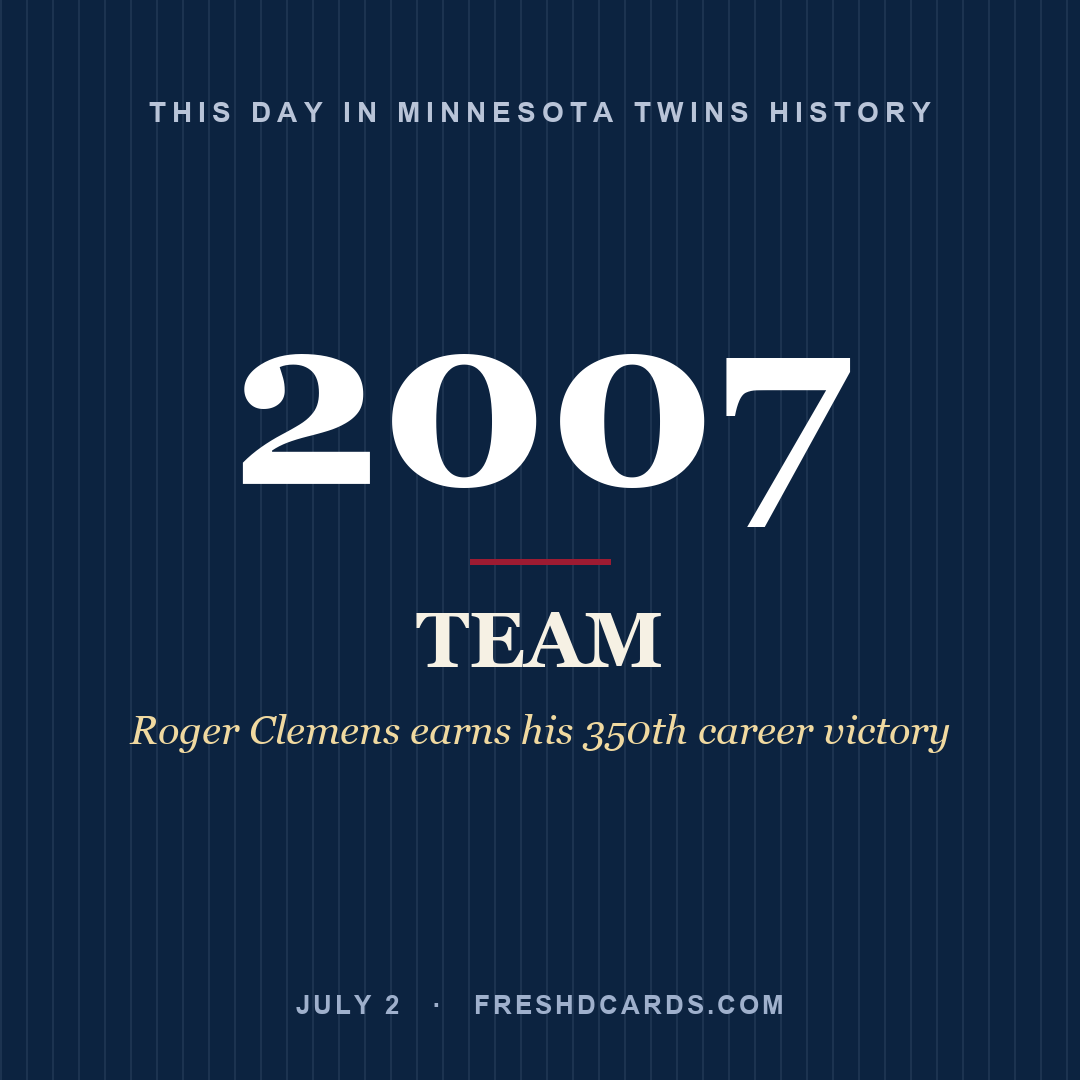Minnesota Twins: Minnesota Twins, 2007, Roger Clemens earns his 350th career victory