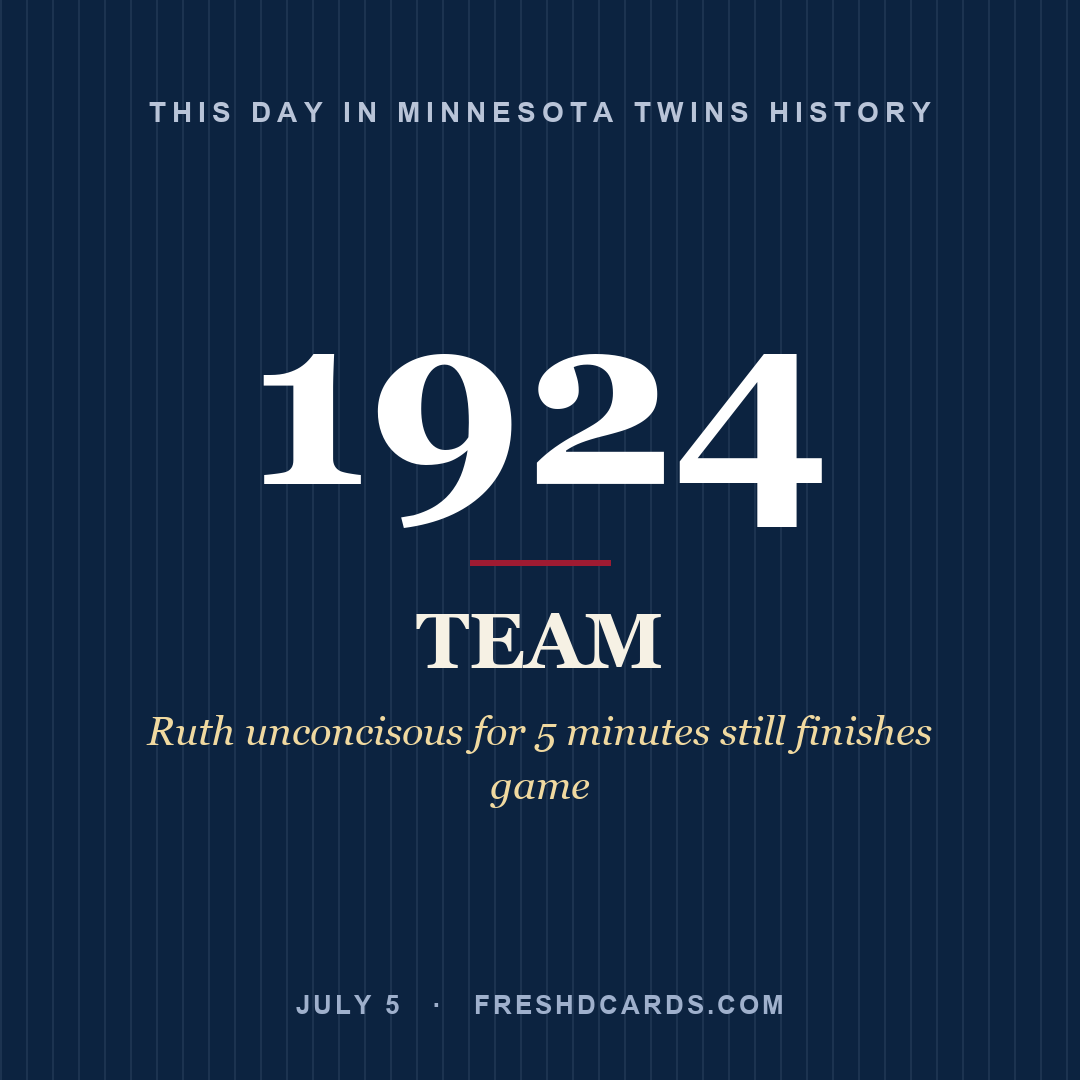 Minnesota Twins: Minnesota Twins, 1924, Ruth unconcisous for 5 minutes still finishes game