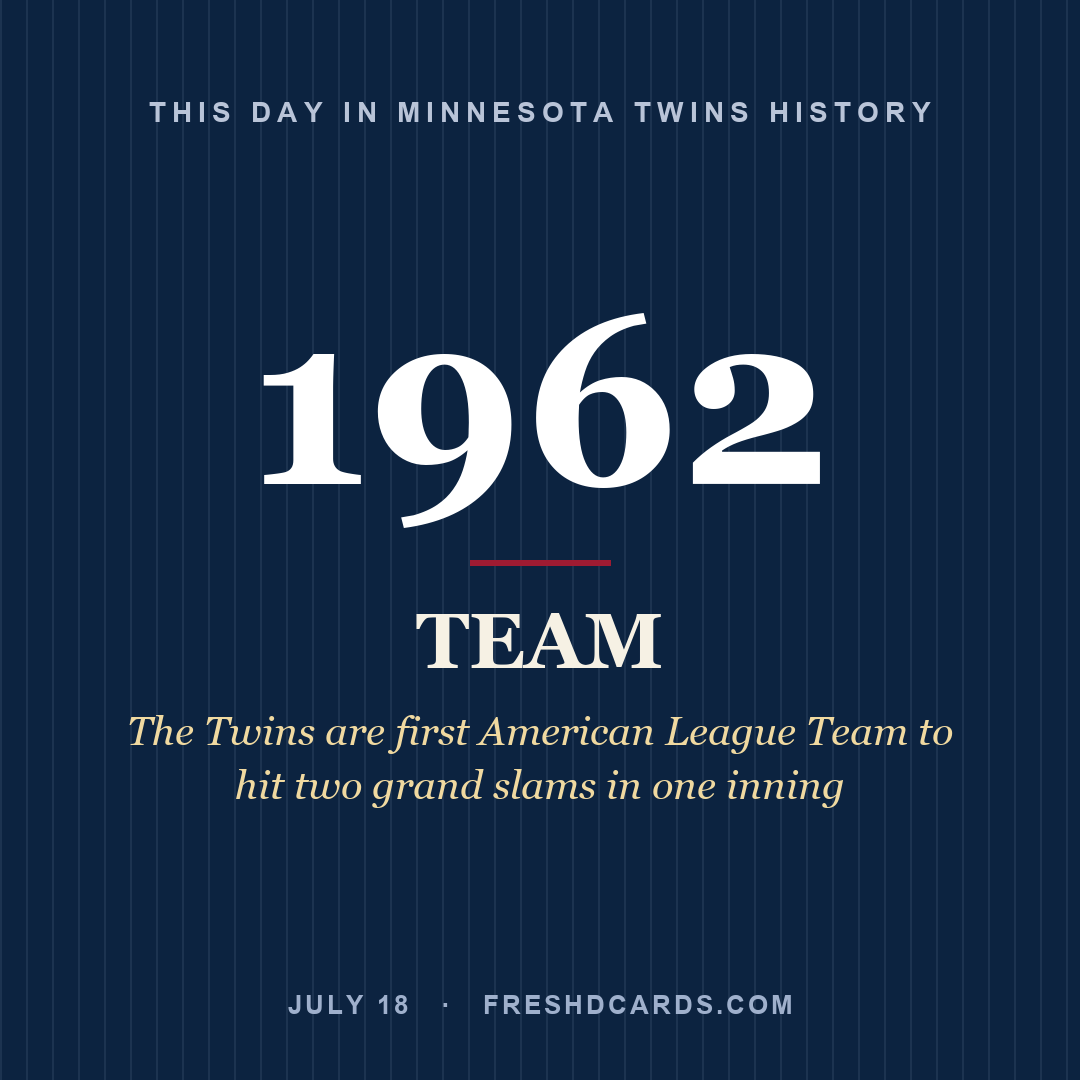Minnesota Twins: Minnesota Twins, 1962, The Twins are first American League Team to hit two grand slams in one inning