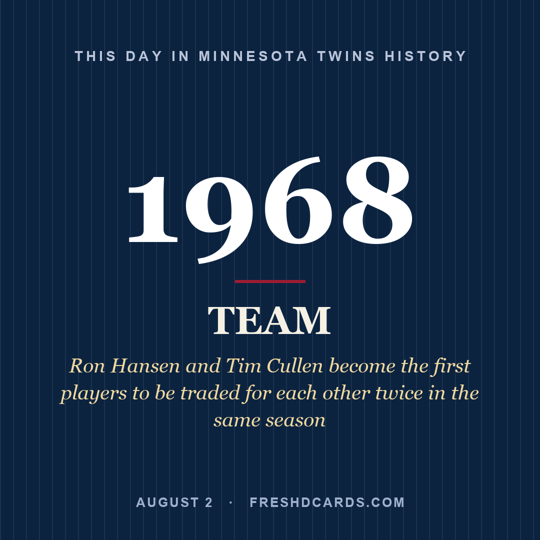 Minnesota Twins: Minnesota Twins, 1968, Ron Hansen and Tim Cullen become the first players to be traded for each other twice in the same season