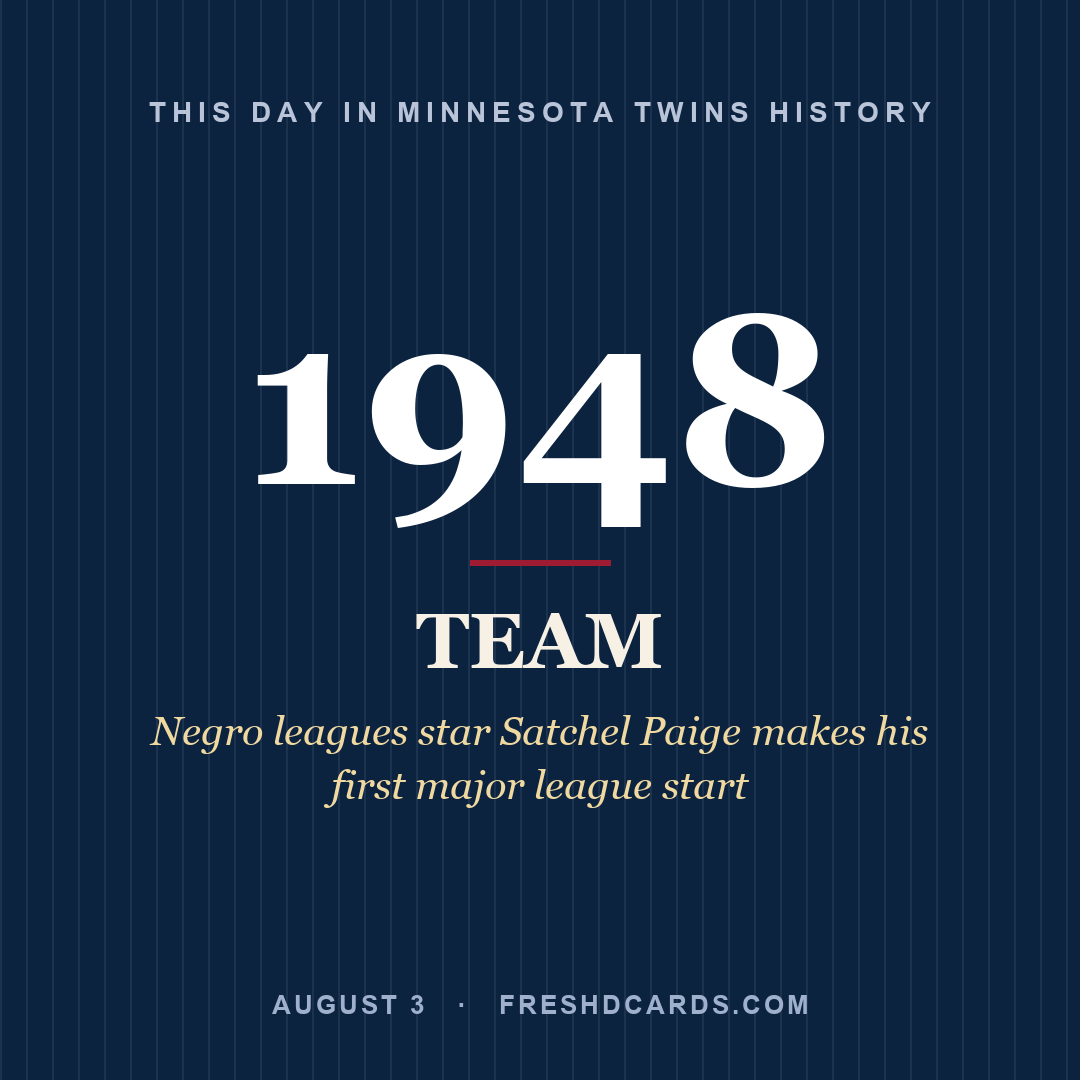 Minnesota Twins: Minnesota Twins, 1948, Negro leagues star Satchel Paige makes his first major league start