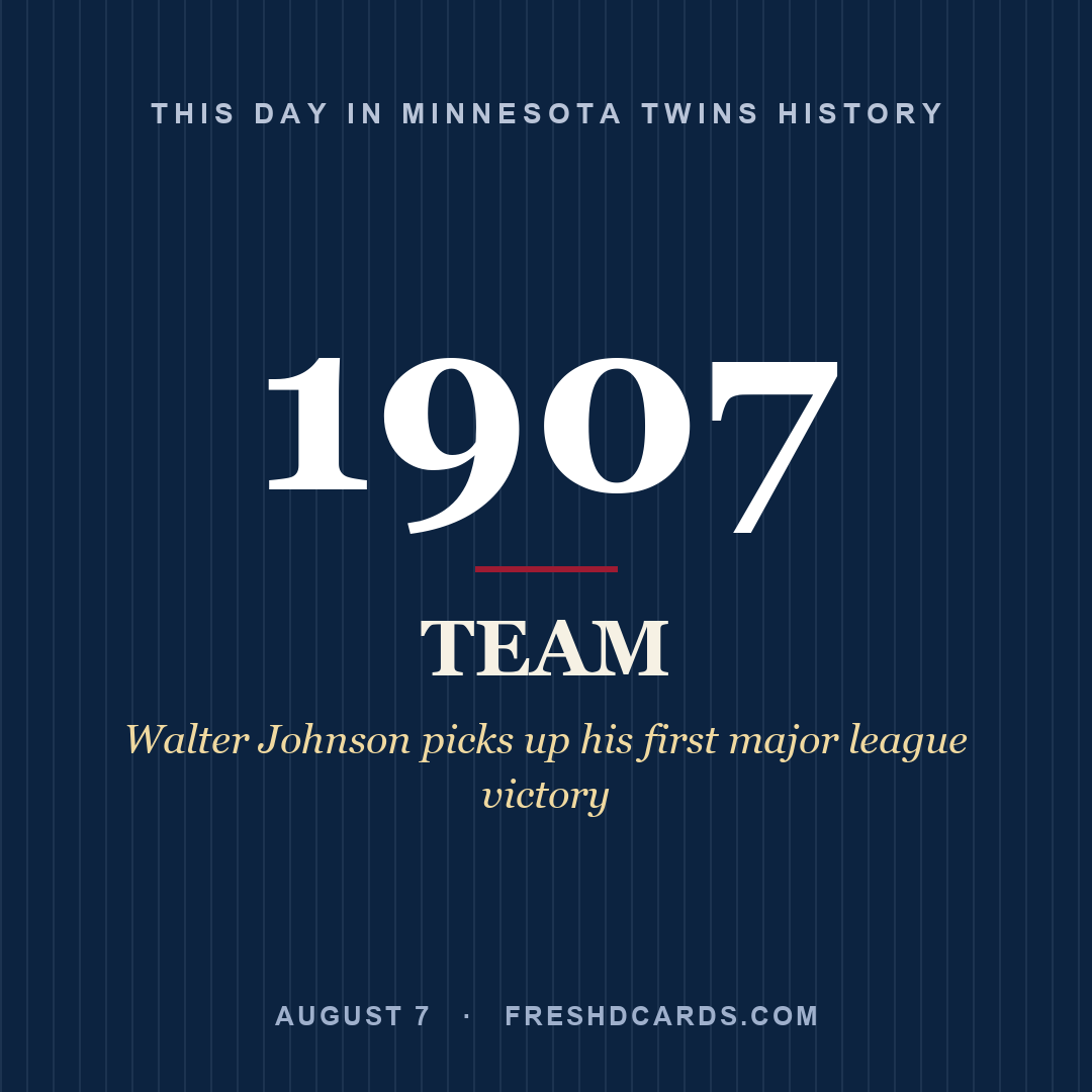 Minnesota Twins: Minnesota Twins, 1907, Walter Johnson picks up his first major league victory