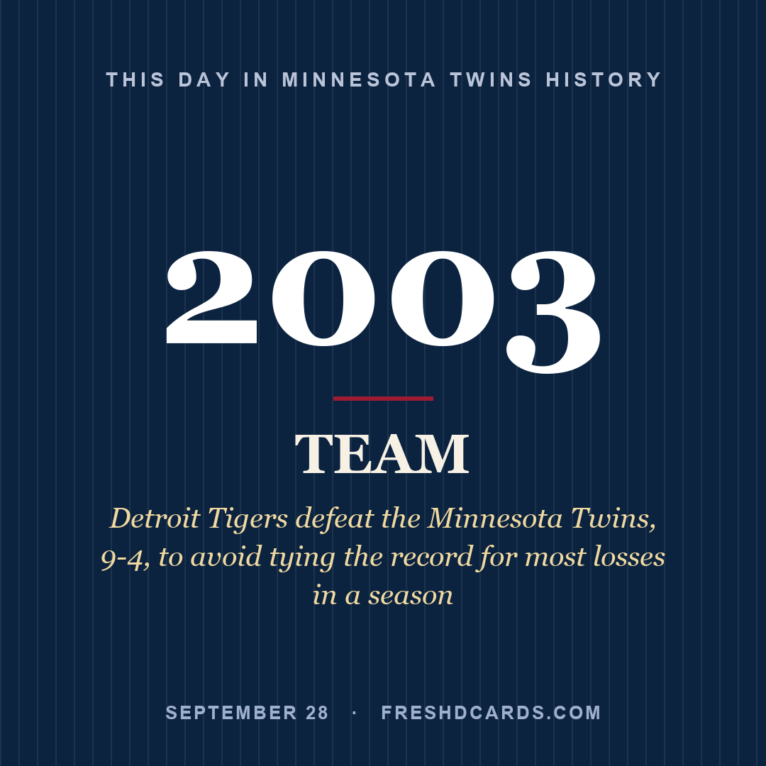 Minnesota Twins: Minnesota Twins, 2003, Detroit Tigers defeat the Minnesota Twins, 9-4, to avoid tying the record for most losses in a season