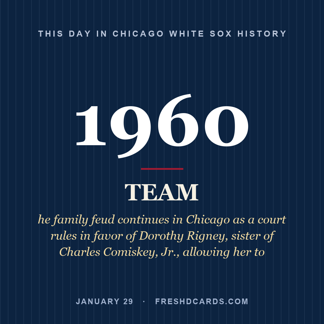 Chicago White Sox: Chicago White Sox, 1960, he family feud continues in Chicago as a court rules in favor of Dorothy Rigney, sister of Charles Comiskey, Jr., allowing her to 