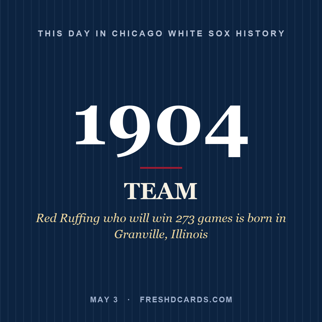 Chicago White Sox: Chicago White Sox, 1904, Red Ruffing who will win 273 games is born in Granville, Illinois