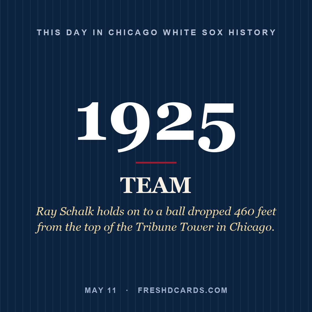 Chicago White Sox: Chicago White Sox, 1925, Ray Schalk holds on to a ball dropped 460 feet from the top of the Tribune Tower in Chicago.