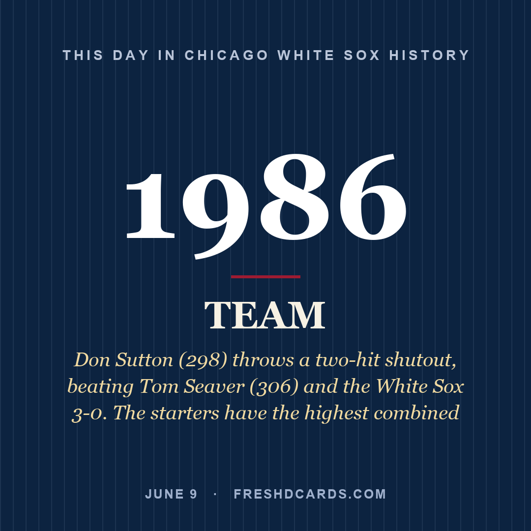 Chicago White Sox: Chicago White Sox, 1986, Don Sutton (298) throws a two-hit shutout, beating Tom Seaver (306) and the White Sox 3-0. The starters have the highest combined 