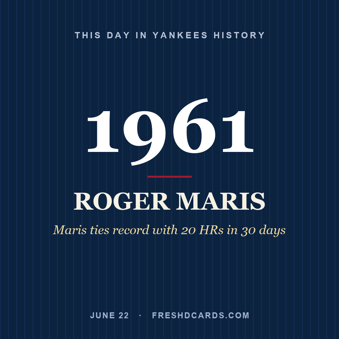 This Day in Yankees History: Roger Maris, 1961, Maris ties record with 20 HRs in 30 days