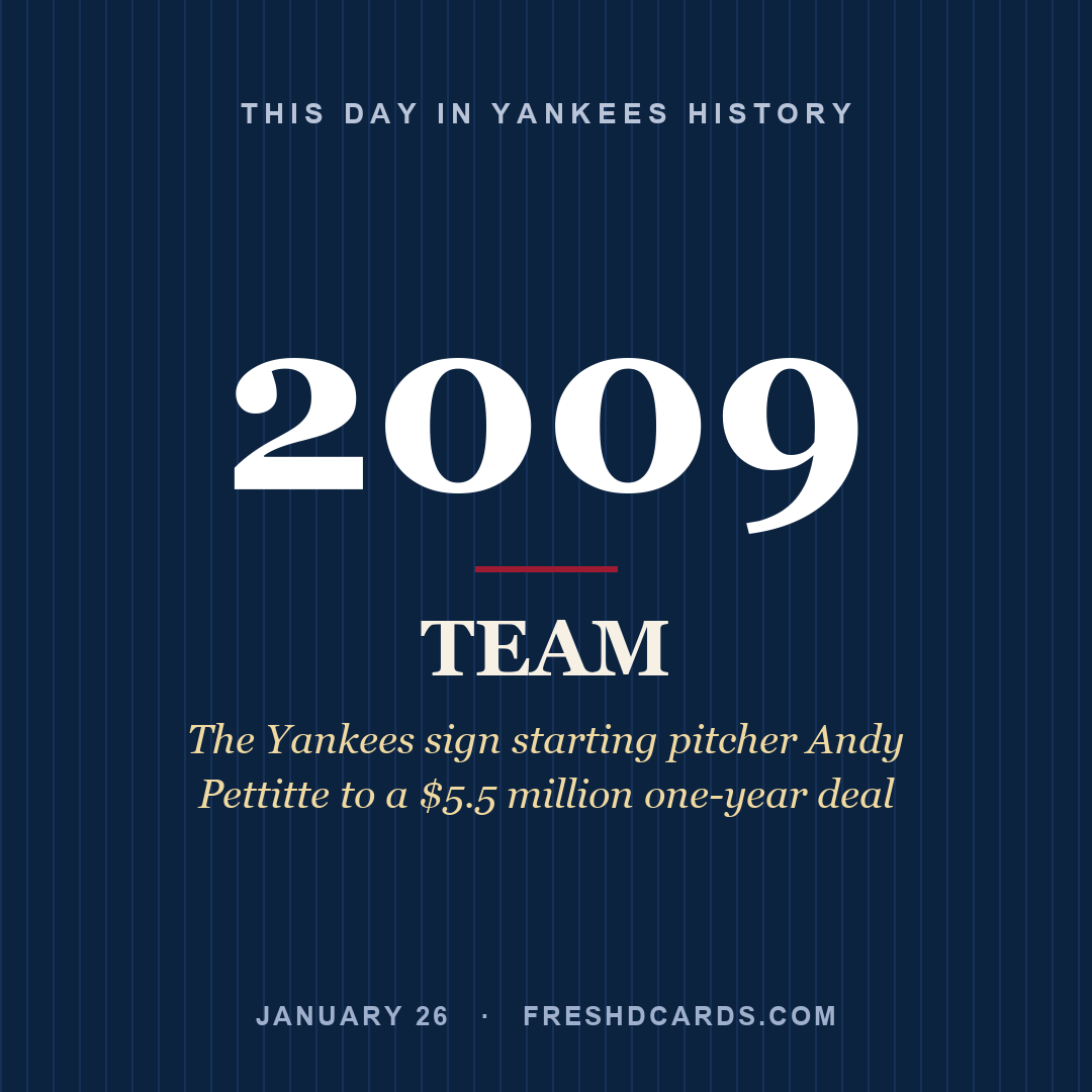 Yankees: Yankees, 2009, The Yankees sign starting pitcher Andy Pettitte to a $5.5 million one-year deal