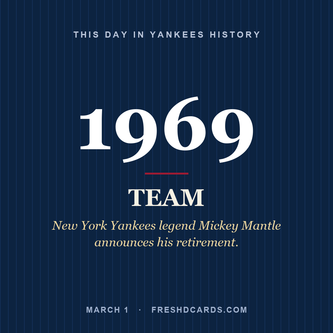 Yankees: Yankees, 1969, New York Yankees legend Mickey Mantle announces his retirement.