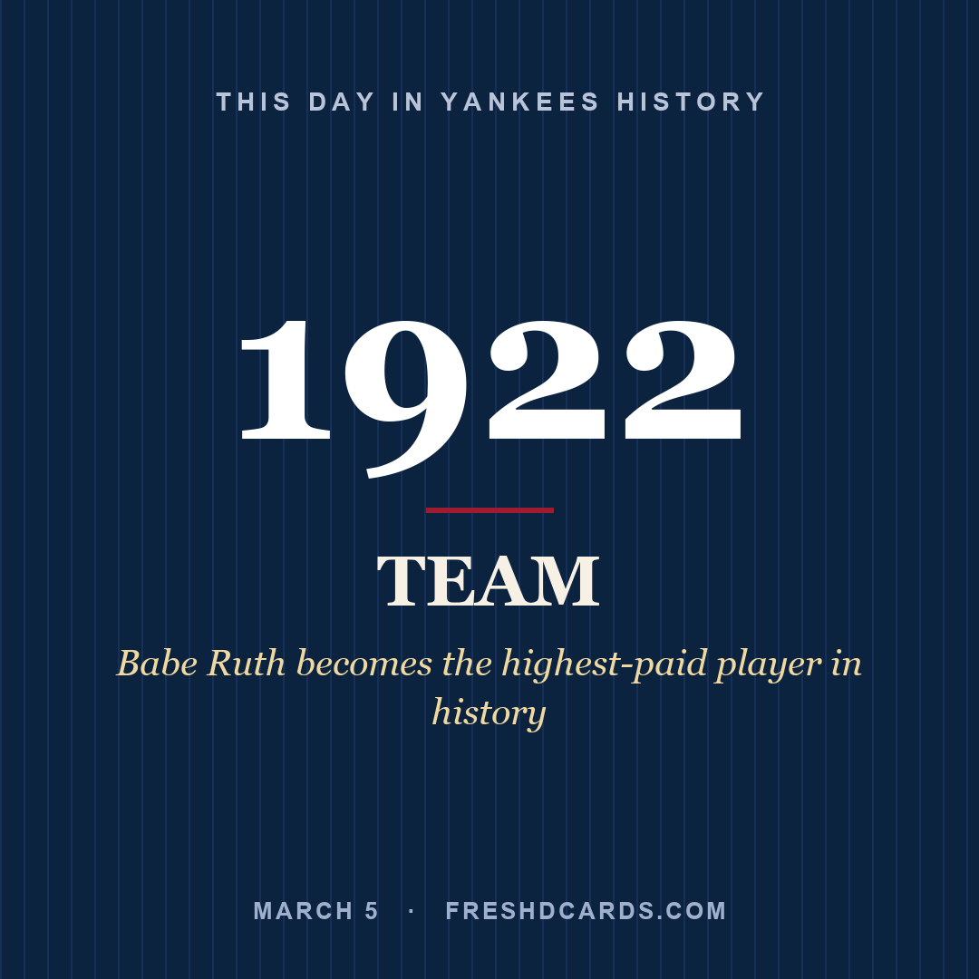 Yankees: Yankees, 1922, Babe Ruth becomes the highest-paid player in history