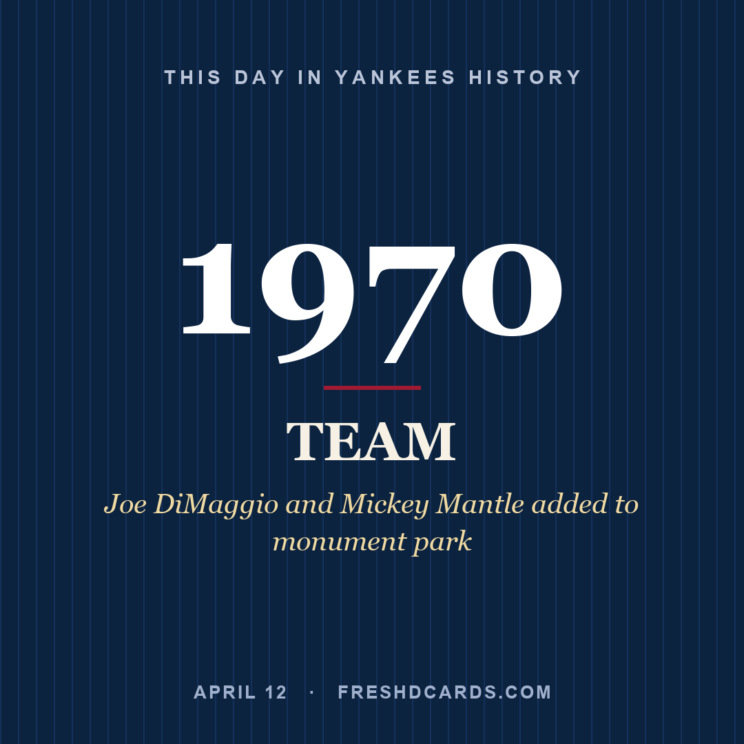 Yankees: Yankees, 1970, Joe DiMaggio and Mickey Mantle added to monument park