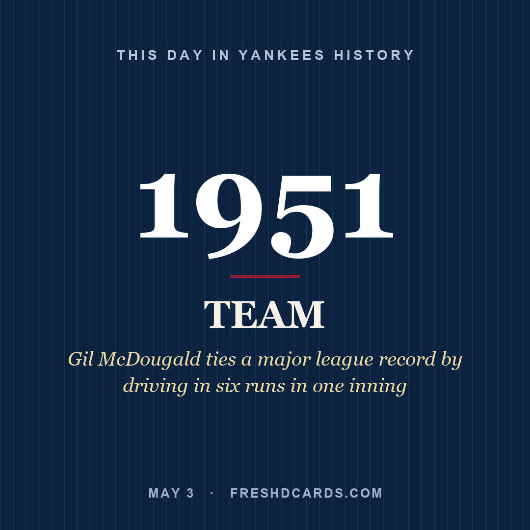 Yankees: Yankees, 1951, Gil McDougald ties a major league record by driving in six runs in one inning