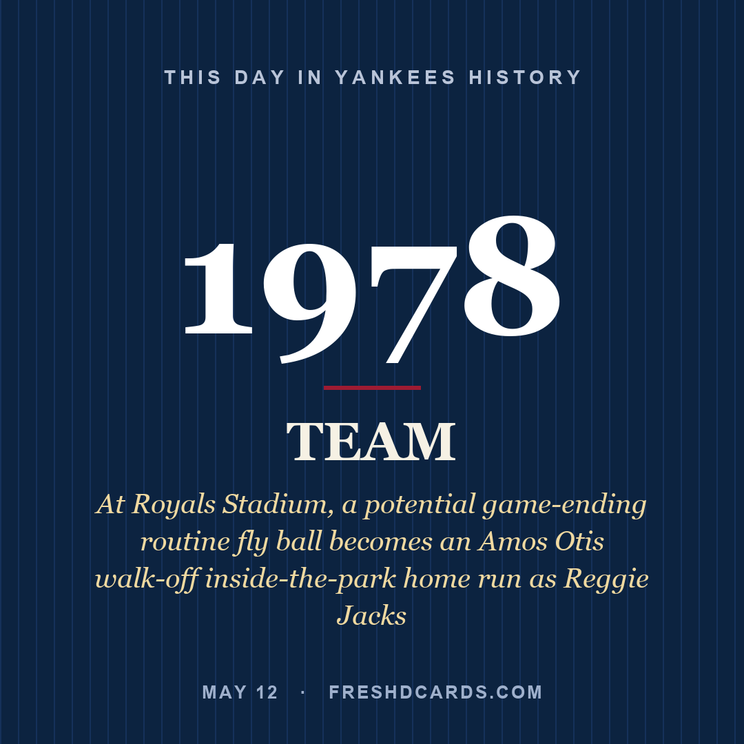 Yankees: Yankees, 1978, At Royals Stadium, a potential game-ending routine fly ball becomes an Amos Otis walk-off inside-the-park home run as Reggie Jacks