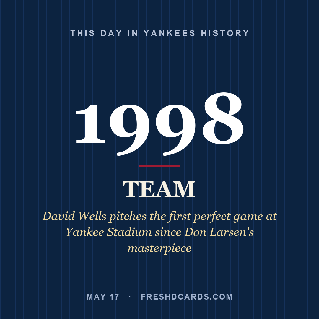 Yankees: Yankees, 1998, David Wells pitches the first perfect game at Yankee Stadium since Don Larsen’s masterpiece