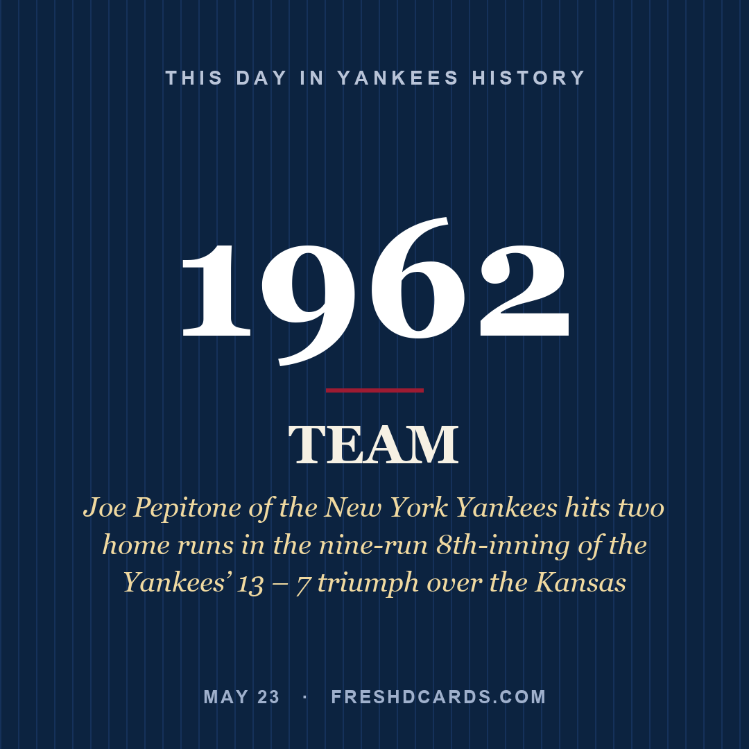 Yankees: Yankees, 1962, Joe Pepitone of the New York Yankees hits two home runs in the nine-run 8th-inning of the Yankees’ 13 – 7 triumph over the Kansas 