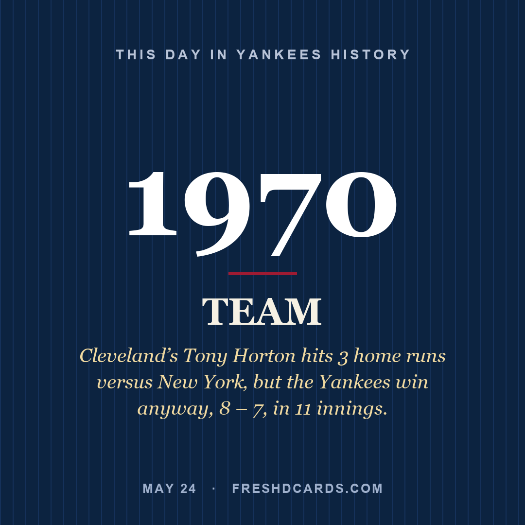 Yankees: Yankees, 1970, Cleveland’s Tony Horton hits 3 home runs versus New York‚ but the Yankees win anyway, 8 – 7, in 11 innings.