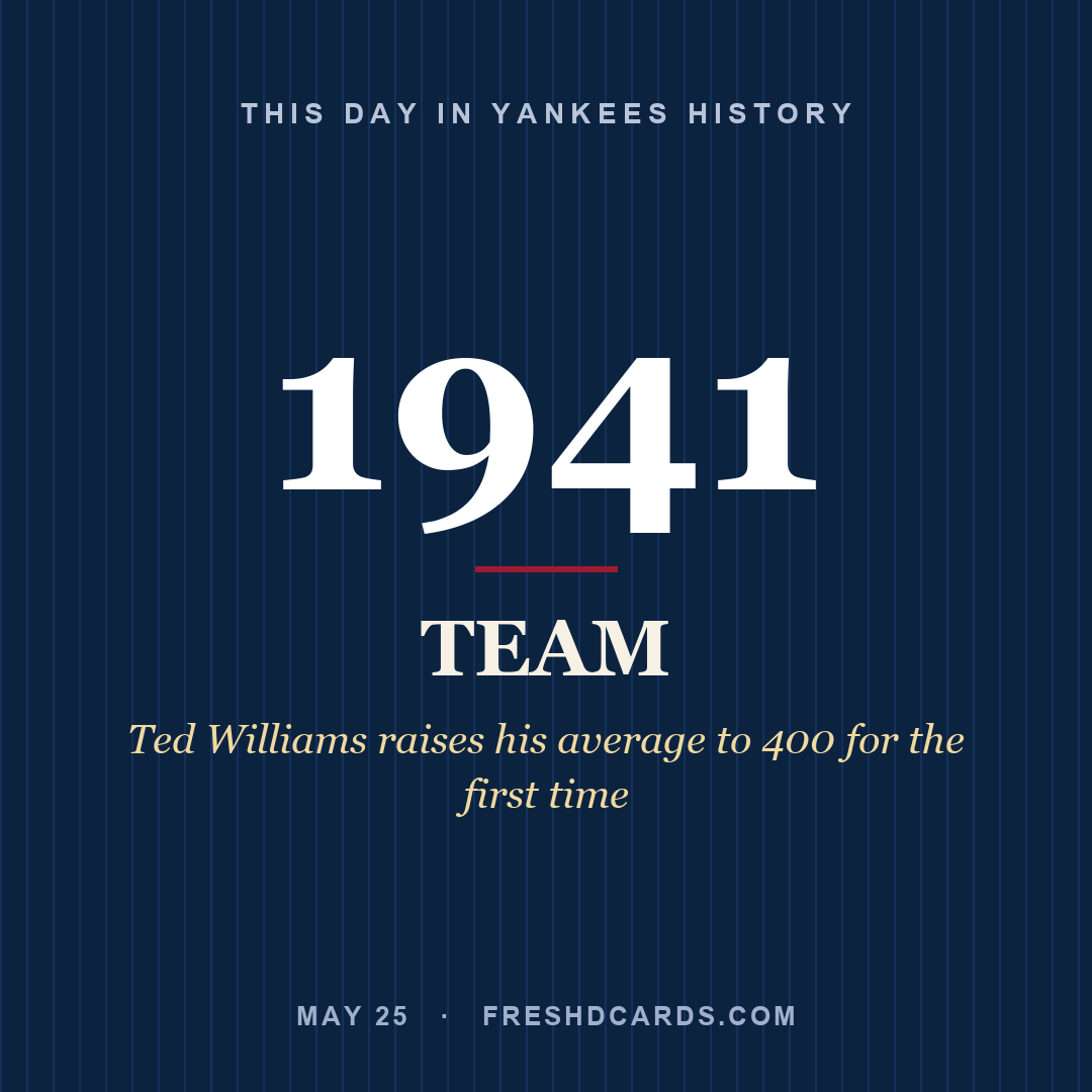 Yankees: Yankees, 1941, Ted Williams raises his average to 400 for the first time