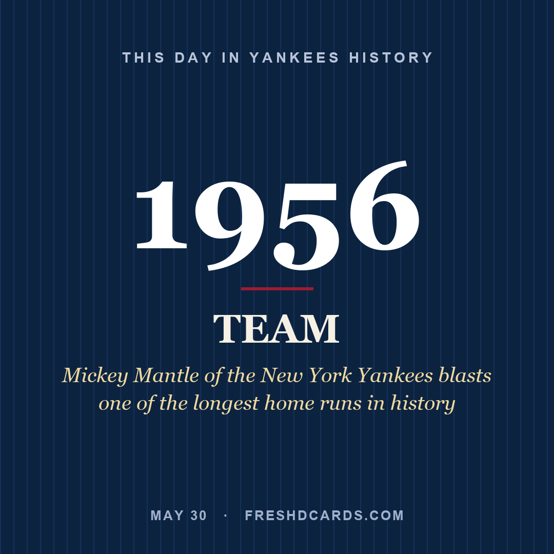 Yankees: Yankees, 1956, Mickey Mantle of the New York Yankees blasts one of the longest home runs in history