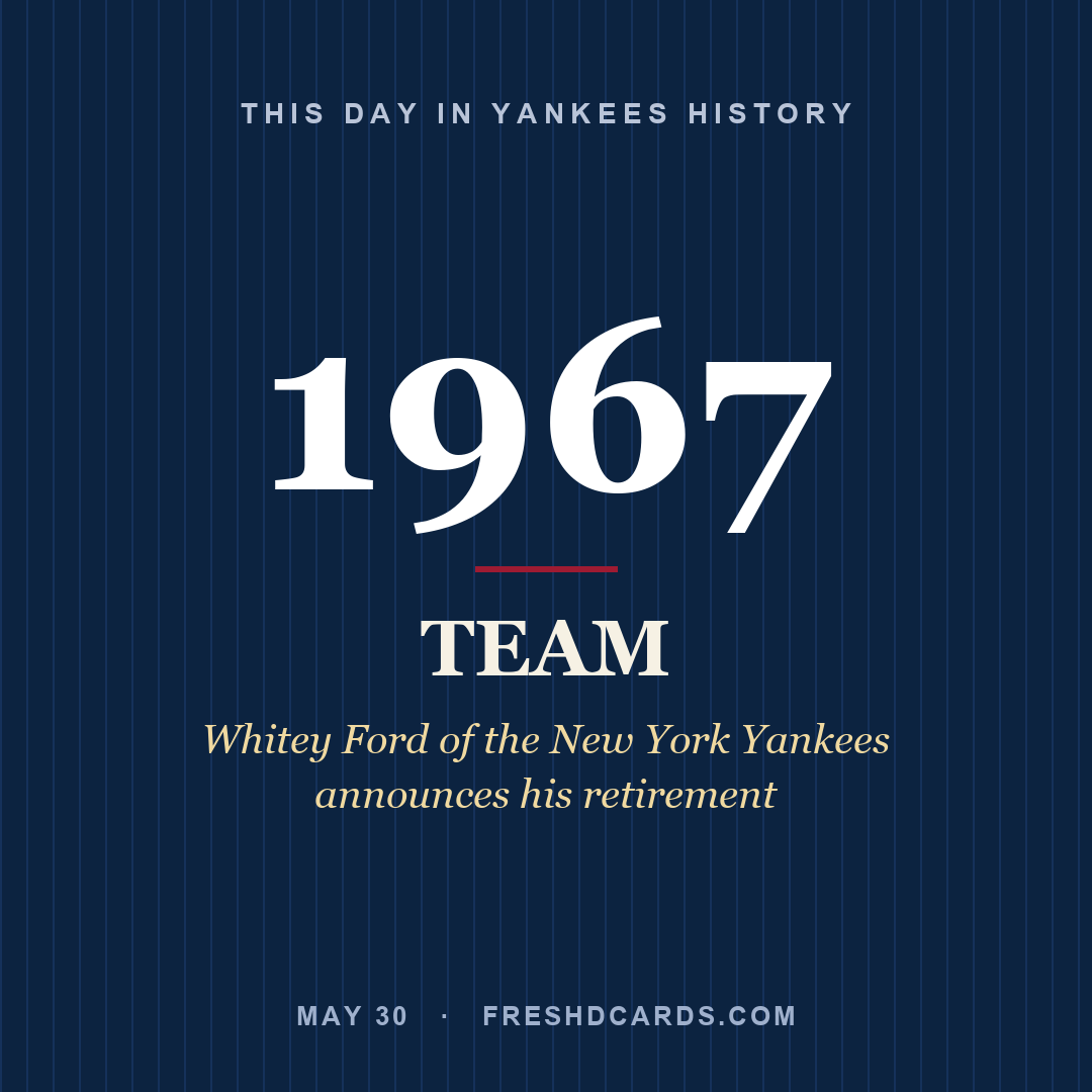 Yankees: Yankees, 1967, Whitey Ford of the New York Yankees announces his retirement