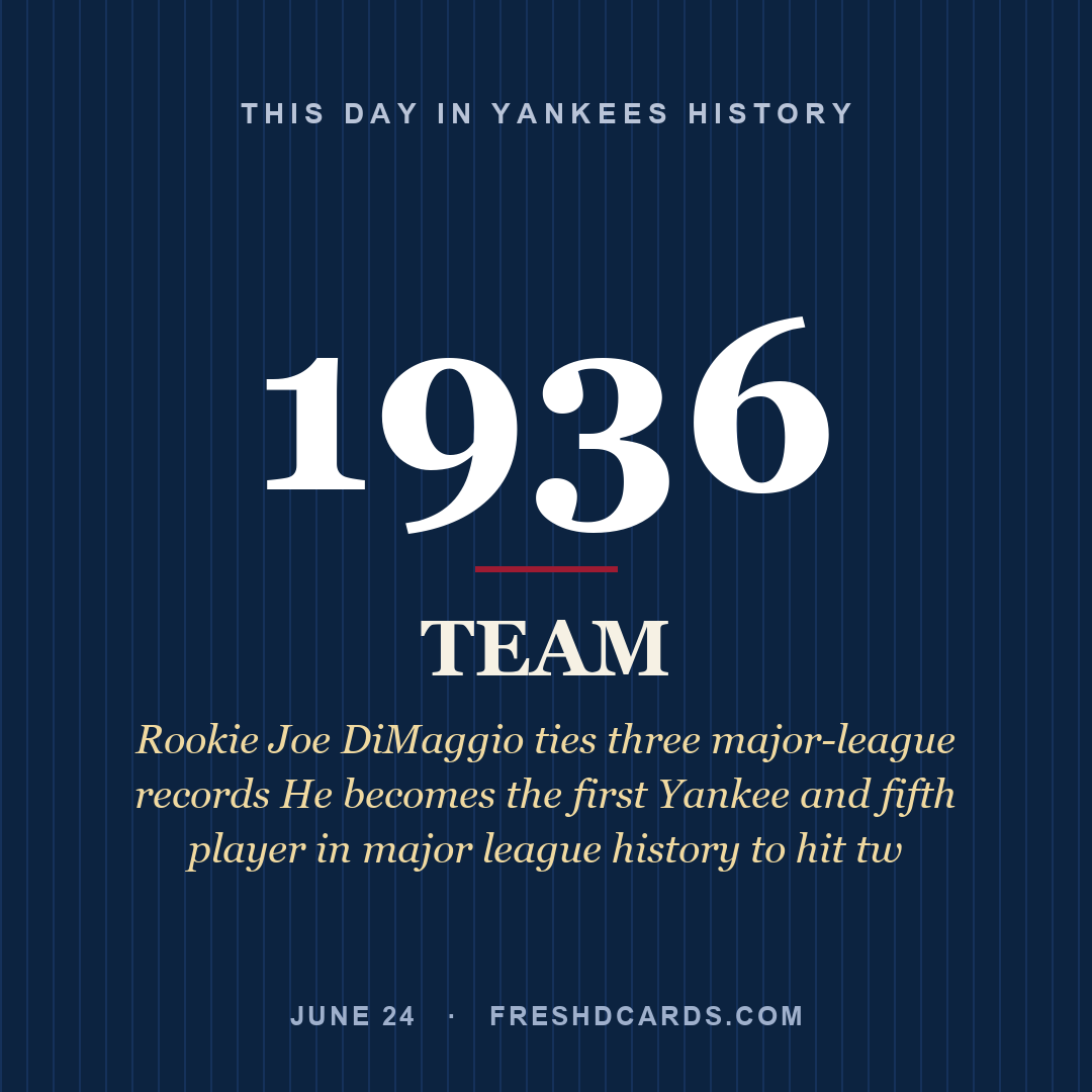Yankees: Yankees, 1936, Rookie Joe DiMaggio ties three major-league records He becomes the first Yankee and fifth player in major league history to hit tw