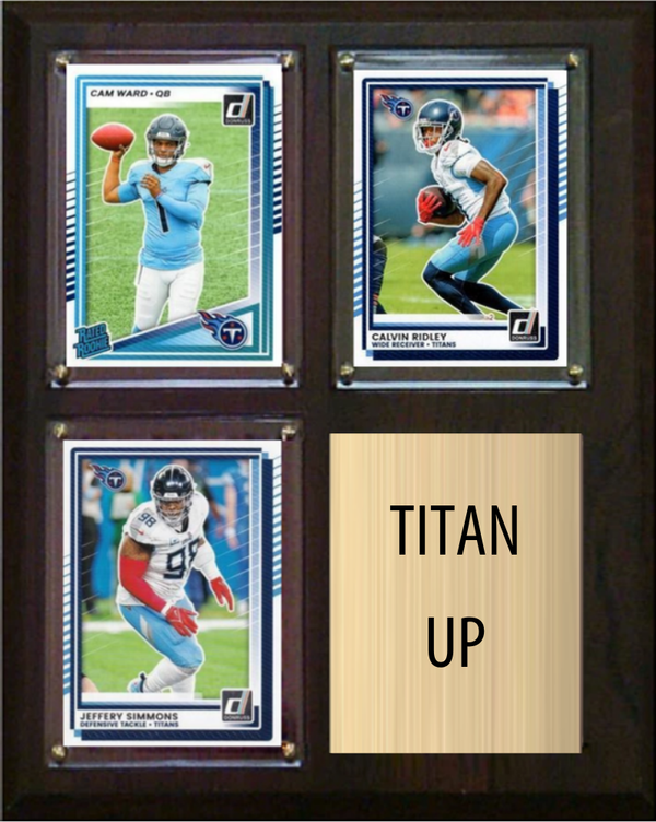 Tennessee Titans Titan Up 2026 Fan Cave Plaque 8x10 3 Cards - Ward, Ridley, Simmons