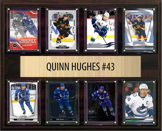 Quinn Hughes Vancouver Canucks Fan Gift Plaque 12x15 8 Cards Upper Deck, Parkhurst, O-Pee-Chee, Topps 2024 2025 2026