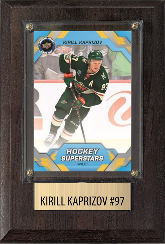 Kirill Kaprizov Minnesota Wild Fan Gift Plaque 4x6 1 Card Upper Deck, Parkhurst, O-Pee-Chee, Topps 2024 2025 2026