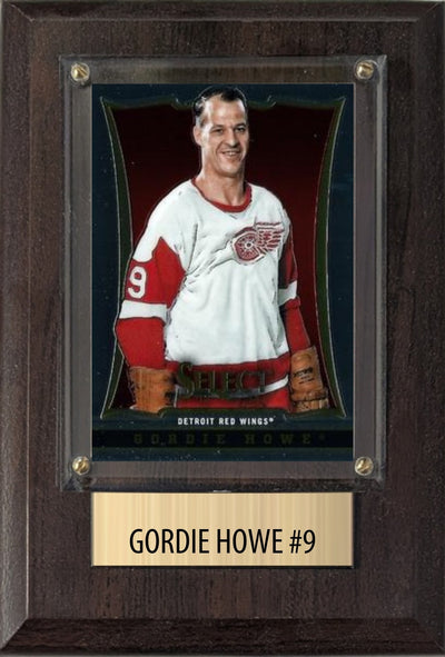 Gordie Howe Detroit Red Wings HOF Fan Gift Plaque 4x6 1 Card Upper Deck Parkhurst O-Pee-Chee Topps 2024 2025 2026
