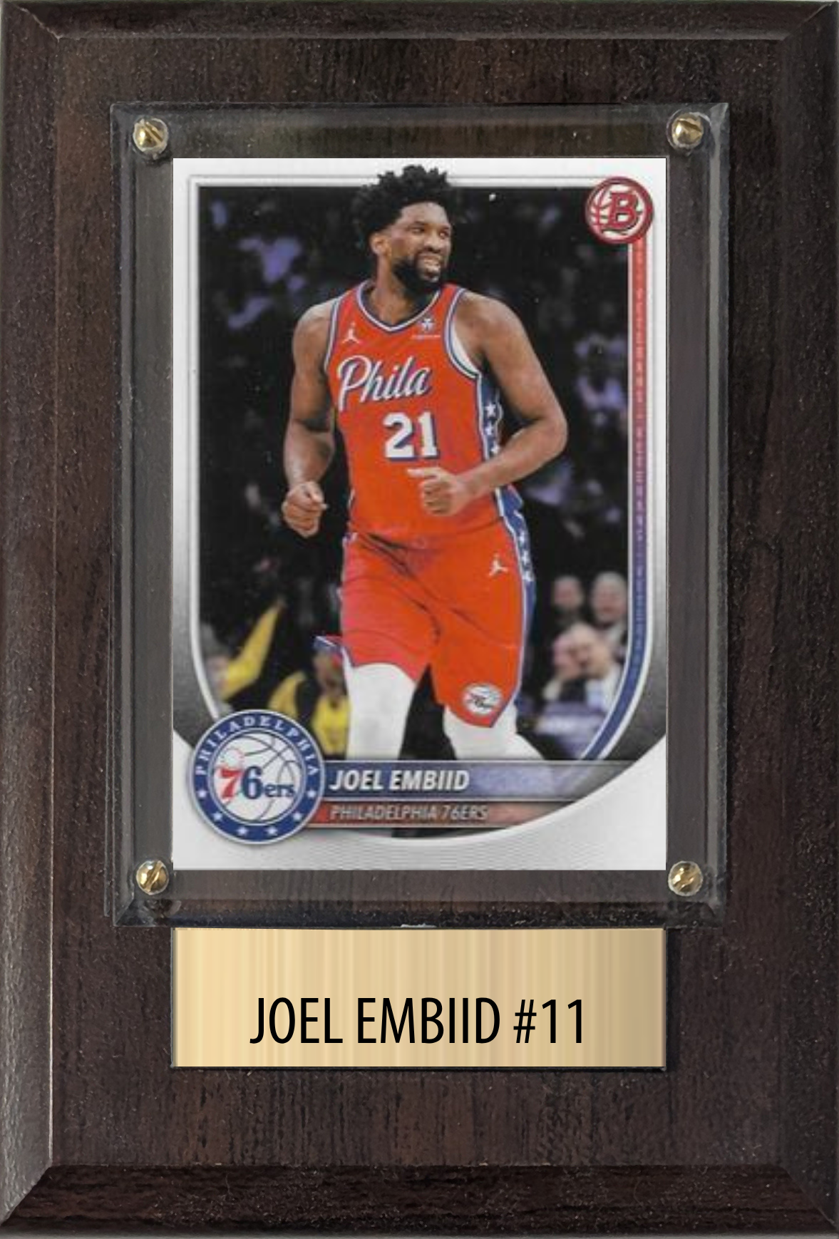 Joel Embiid Philadelphia 76ers Fan Gift Plaque 4x6 1 Card Panini, Donruss, Hoops, Prizm, Topps 2024 2025 2026