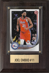 Joel Embiid Philadelphia 76ers Fan Gift Plaque 4x6 1 Card Panini, Donruss, Hoops, Prizm, Topps 2024 2025 2026
