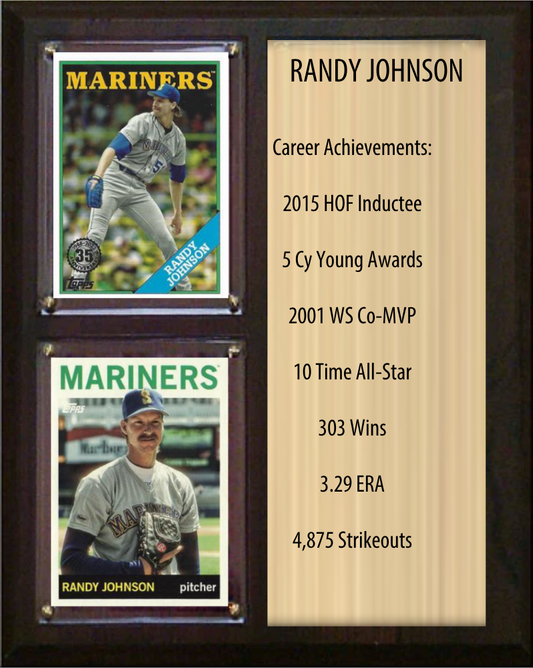 Randy Johnson Arizona Diamondbacks HOF Fan Gift Plaque 8x10 Stats 2 Cards Topps Donruss Panini 2024 2025 2026