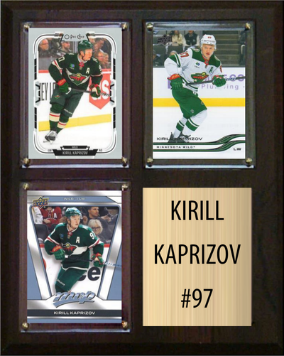 Kirill Kaprizov Minnesota Wild Fan Gift Plaque 8x10 3 Cards Upper Deck, Parkhurst, O-Pee-Chee, Topps 2024 2025 2026