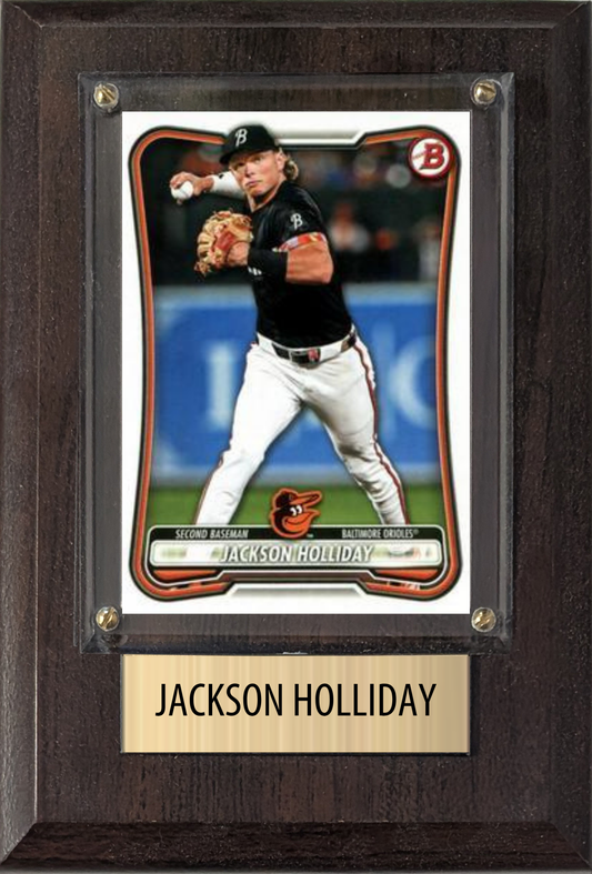 Jackson Holliday Baltimore Orioles Fan Gift Plaque 4x6 1 Card Topps, Bowman, Panini, Donruss 2024 2025 2026